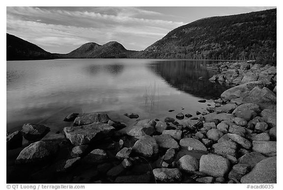 Rocks, Jordan Pond and the Bubbles. Acadia National Park (black and white)