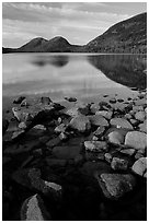Jordan Pond and the hills named the Bubbles. Acadia National Park, Maine, USA. (black and white)