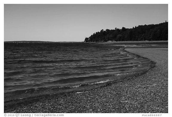 Gravel bar to Bar Harbor Island. Acadia National Park (black and white)