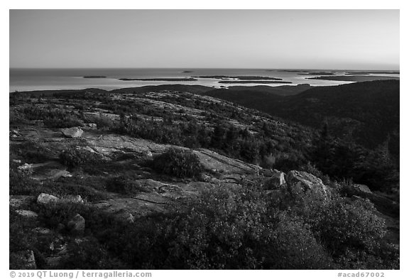 Cadillac Mountain, sunset. Acadia National Park (black and white)