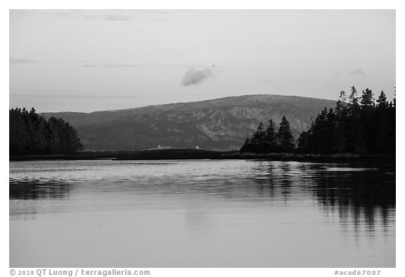 Mount Cadillac at sunrise from Schoodic Peninsula. Acadia National Park (black and white)