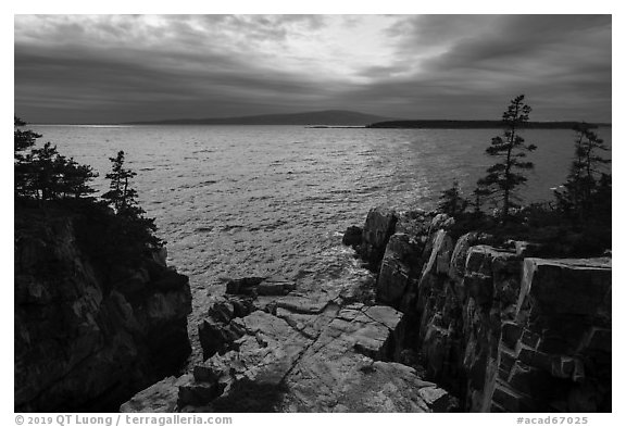 Cadillac Mountain from Ravens Nest. Acadia National Park (black and white)