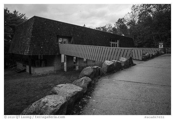 Hulls Cove Visitor Center. Acadia National Park (black and white)