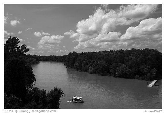 Congaree River and Bates Bridge Boast Landing. Congaree National Park (black and white)