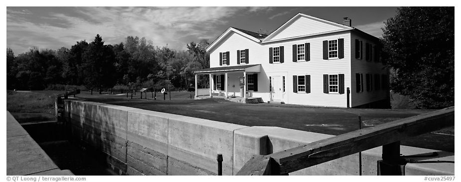 Canal and visitor center. Cuyahoga Valley National Park (black and white)