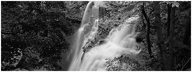 Brandywine falls flowing in autumn forest. Cuyahoga Valley National Park (Panoramic black and white)