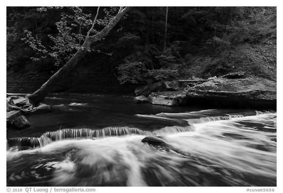 Tinkers Creek cascade, low flow, Bedford Reservation. Cuyahoga Valley National Park (black and white)