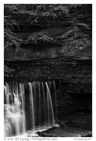 Water curtain and cliff, Great Falls, Bedford Reservation. Cuyahoga Valley National Park (black and white)