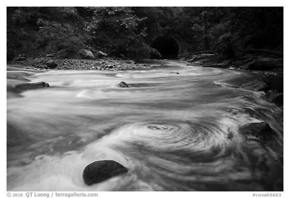 Eddies in Tinkers Creek above Viaduct Bridge, Bedford Reservation. Cuyahoga Valley National Park (black and white)