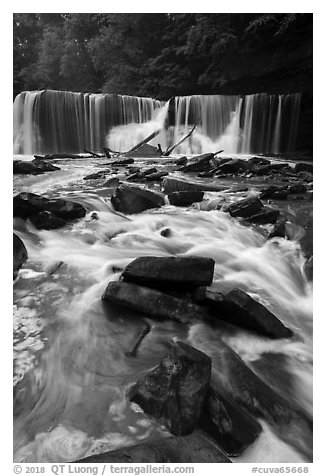 Tinkers Creek and Great Falls, high flow, Bedford Reservation. Cuyahoga Valley National Park (black and white)