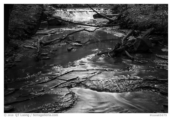 Cascade and reflections, Deerlick Creek, Bedford Reservation. Cuyahoga Valley National Park (black and white)