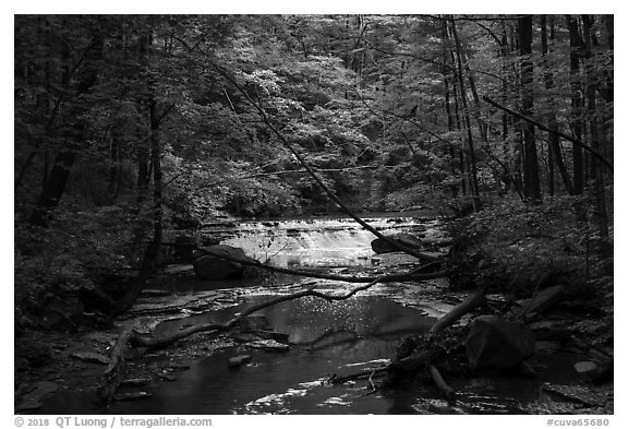 Deerlick Creek with cascade, Bedford Reservation. Cuyahoga Valley National Park (black and white)