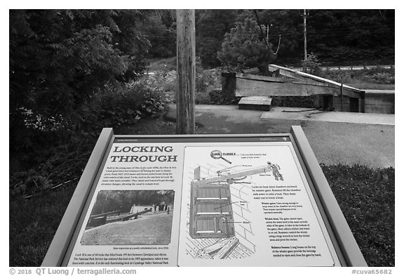 Lock interpretive sign. Cuyahoga Valley National Park (black and white)