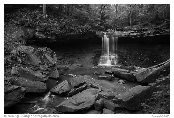 Blue Hen Falls in summer. Cuyahoga Valley National Park (black and white)