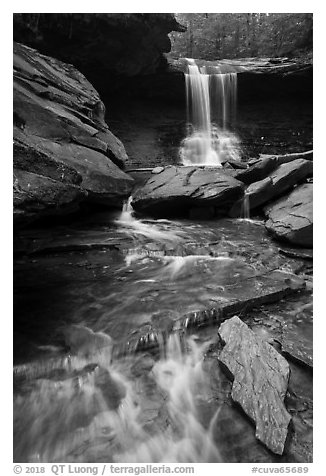 Creek flowing and Blue Hen Falls. Cuyahoga Valley National Park (black and white)
