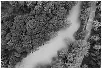 Aerial view of Cuyahoga River and Ohio Erie Canal looking down. Cuyahoga Valley National Park ( black and white)