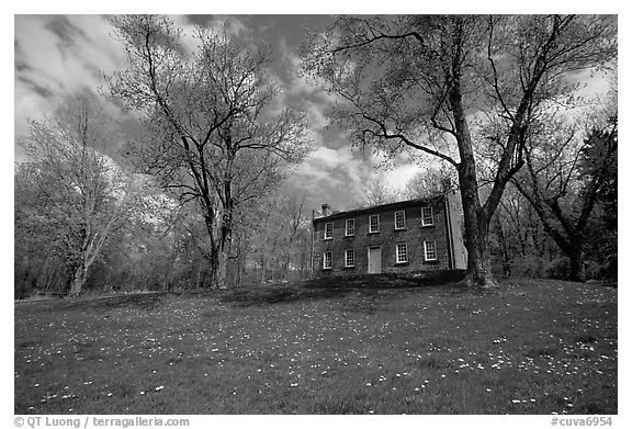 Frazee house with spring wildflowers. Cuyahoga Valley National Park (black and white)