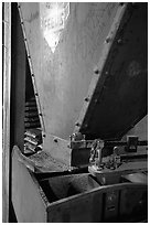 Grain distributor in Wilson feed mill. Cuyahoga Valley National Park, Ohio, USA. (black and white)