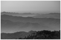 Blue ridges and orange dawn glow from Clingman's dome, North Carolina. Great Smoky Mountains National Park, USA. (black and white)