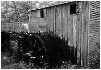 Water-powered gristmill, Cades Cove, Tennessee. Great Smoky Mountains National Park, USA. (black and white)