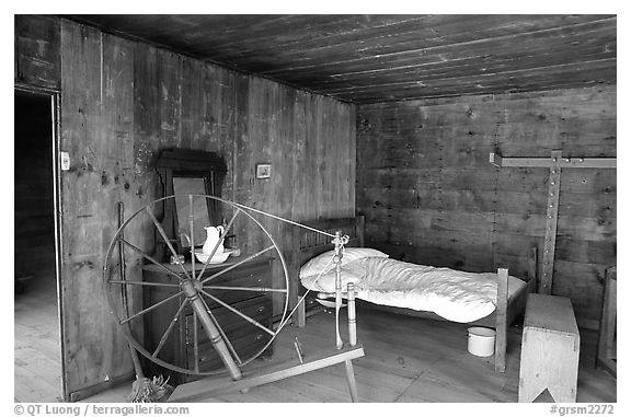 Cabin interior with rural historic furnishings, Cades Cove, Tennessee. Great Smoky Mountains National Park, USA.