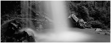 Base of waterfall and pool. Great Smoky Mountains National Park (Panoramic black and white)