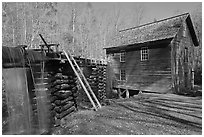 Millrace carrying water to Mingus Mill, North Carolina. Great Smoky Mountains National Park, USA. (black and white)