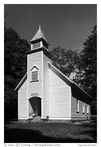 Palmer Chapel Methodist Church, Cataloochee, North Carolina. Great Smoky Mountains National Park (black and white)