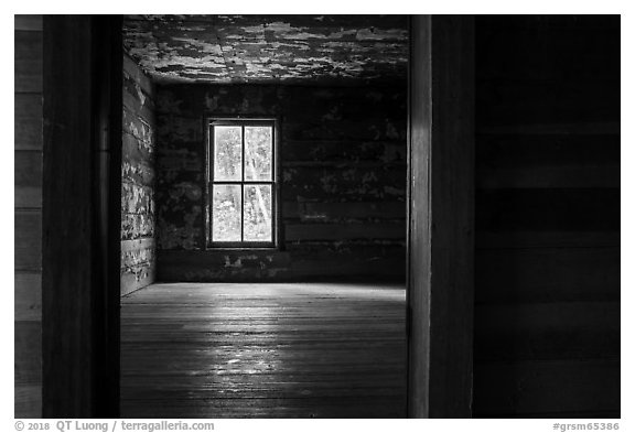 Room in Caldwell House, Big Cataloochee, North Carolina. Great Smoky Mountains National Park (black and white)