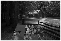 Little Greenbrier School interpretive sign, Tennessee. Great Smoky Mountains National Park ( black and white)