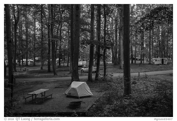 Elkmont Campground, Tennessee. Great Smoky Mountains National Park (black and white)
