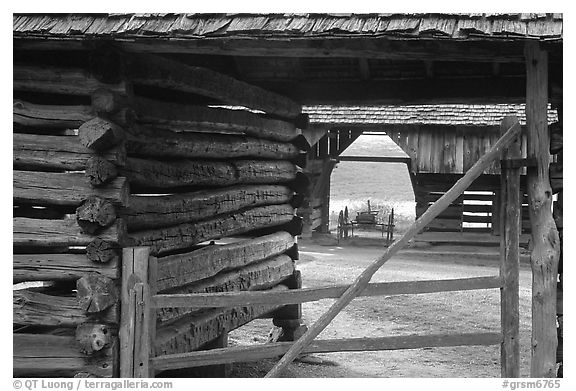 Historic barns, Cades Cove, Tennessee. Great Smoky Mountains National Park, USA.