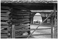 Historic barns, Cades Cove, Tennessee. Great Smoky Mountains National Park, USA. (black and white)