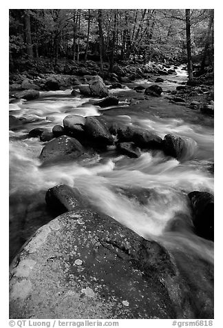 Boulders in confluence of rivers, Greenbrier, Tennessee. Great Smoky Mountains National Park, USA.