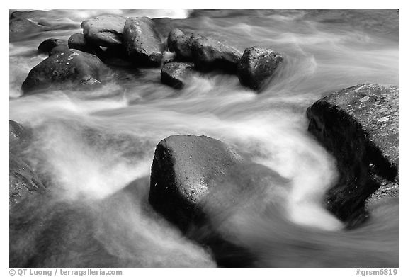Rocks in river, Greenbrier, Tennessee. Great Smoky Mountains National Park (black and white)