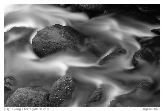 River flow and boulders covered with moss, Tennessee. Great Smoky Mountains National Park, USA.