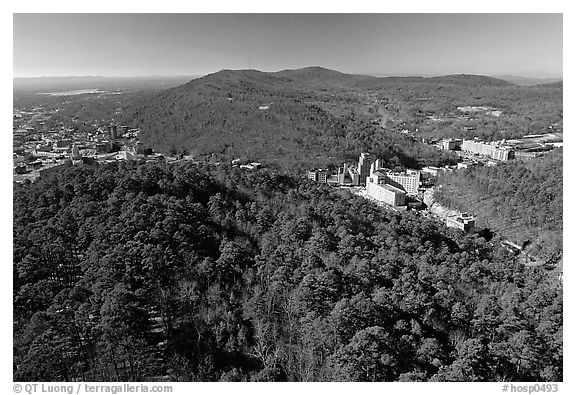 View of Hot Springs from Hot Springs Mountain Tower in winter. Hot Springs National Park (black and white)