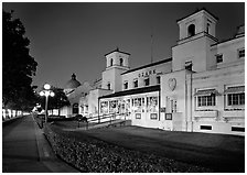 Ozark Bath and Bathhouse row at night in 1997. Hot Springs National Park ( black and white)