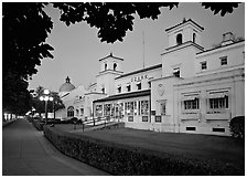 Ozark Bath and Bathhouse row at dusk. Hot Springs National Park ( black and white)