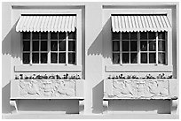 Windows and shades, Ozark Baths. Hot Springs National Park, Arkansas, USA. (black and white)