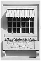 Window and shades, Ozark Baths. Hot Springs National Park, Arkansas, USA. (black and white)