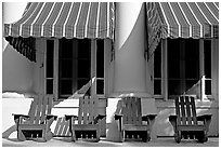 Blue chairs, windows, and shades, Buckstaff Baths. Hot Springs National Park, Arkansas, USA. (black and white)