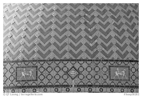 Detail of tiled dome of Quapaw Baths. Hot Springs National Park (black and white)