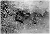 Steam and tufa terrace. Hot Springs National Park, Arkansas, USA. (black and white)