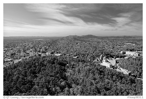 View over Hot Springs Mountain and West Mountain in the fall. Hot Springs National Park (black and white)