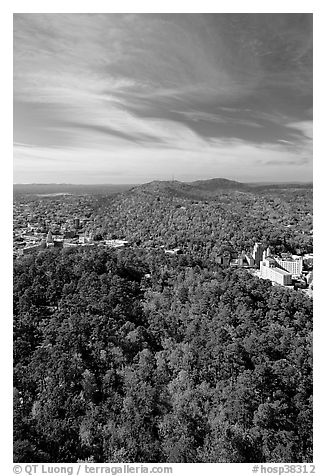 Looking west from Hot Springs Mountain Tower in the fall. Hot Springs National Park (black and white)