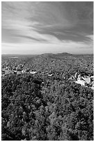 View over tree-covered hills in the fall. Hot Springs National Park ( black and white)