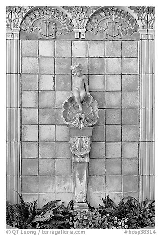 Cherub fountain adorning lobby, Fordyce Baths. Hot Springs National Park (black and white)