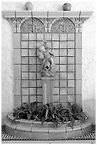 Cherub fountain in entrance hall, Fordyce Baths. Hot Springs National Park, Arkansas, USA. (black and white)