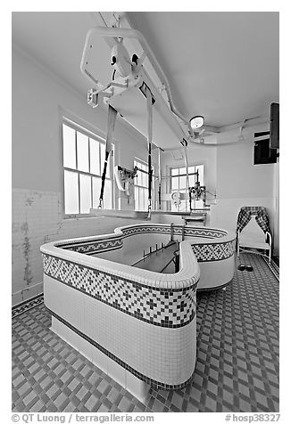 Hubbard Tub room, Fordyce Bathhouse. Hot Springs National Park (black and white)